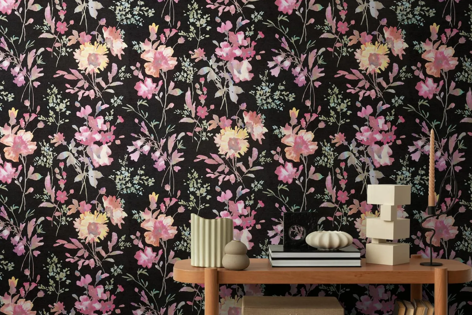 Vliestapete Floral Vintage Schwarz Rosa 79061-2