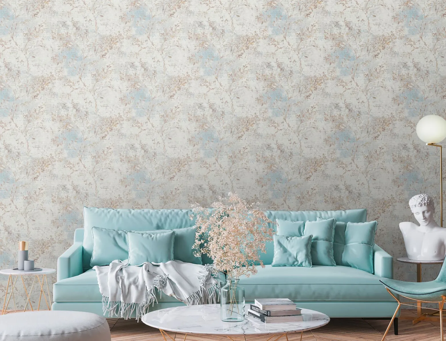 Vliestapete Floral Weiß Grau Beige Blau 39650-2