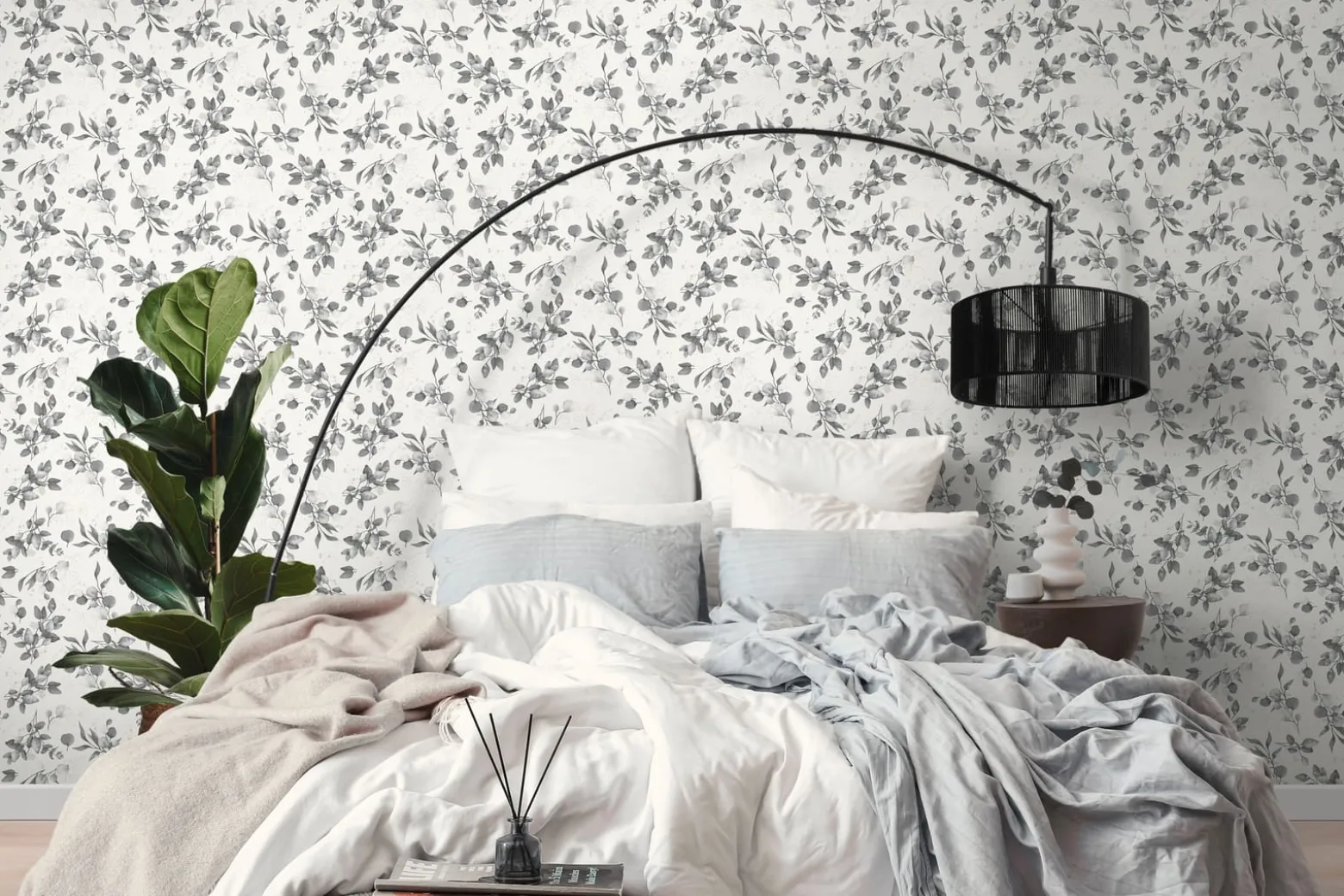 Vliestapete Floral Weiß Grau Silber Metallic 39768-6