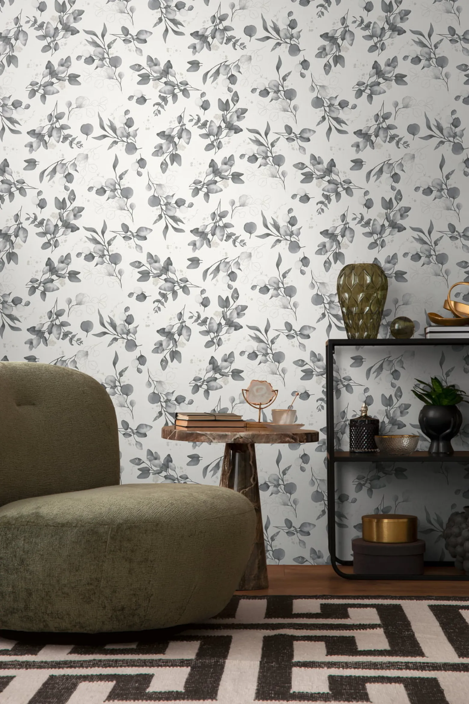 Vliestapete Floral Weiß Grau Silber Metallic 39768-6