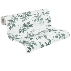 Vliestapete Floral Weiß Grün Silber Metallic 39768-2