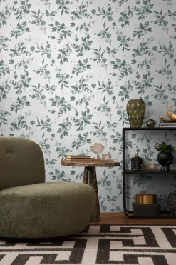 Vliestapete Floral Weiß Grün Silber Metallic 39768-2