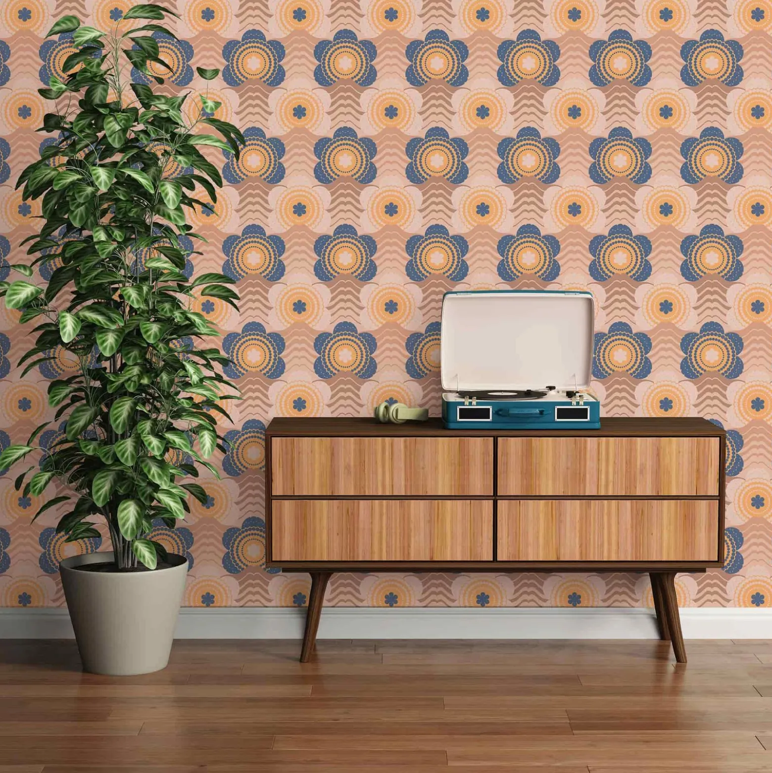 Vliestapete Floral Wellen Blumen Braun Blau 39539-2