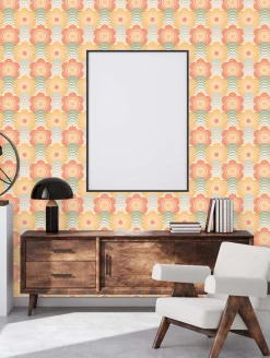 Vliestapete Floral Wellen Blumen Apricot Grün 39539-4