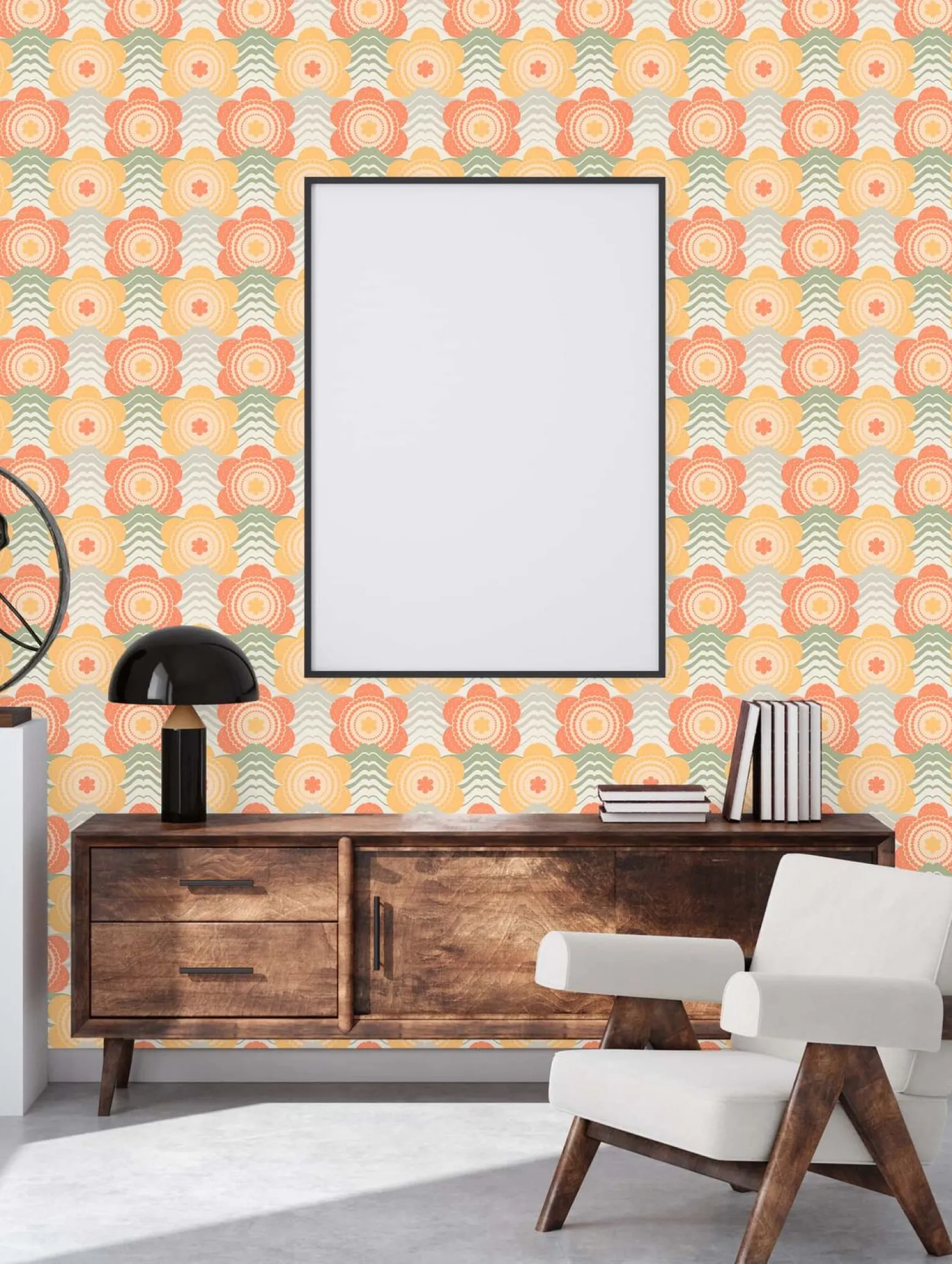 Vliestapete Floral Wellen Blumen Apricot Grün 39539-4