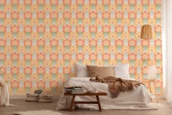 Vliestapete Floral Wellen Blumen Apricot Grün 39539-4
