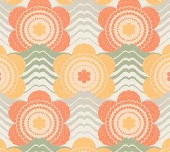 Vliestapete Floral Wellen Blumen Apricot Grün 39539-4