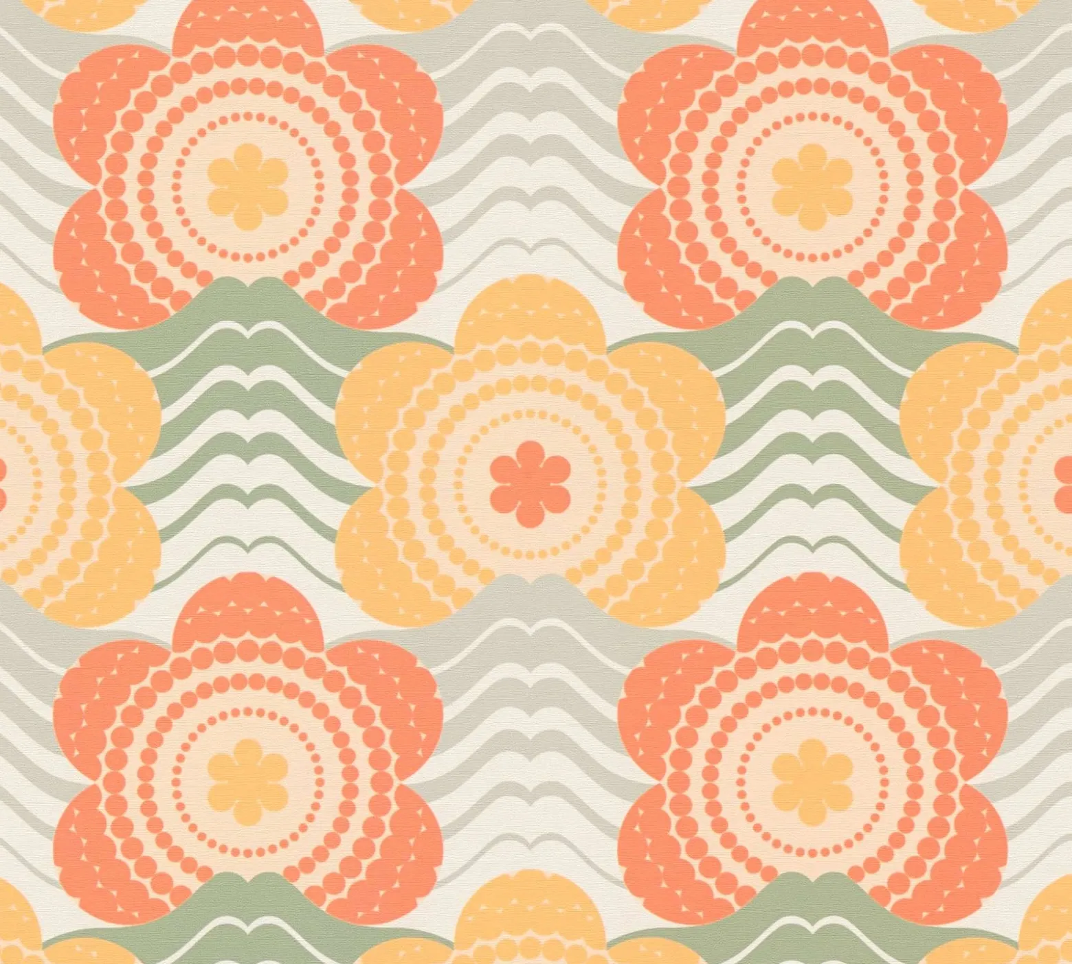Vliestapete Floral Wellen Blumen Apricot Grün 39539-4