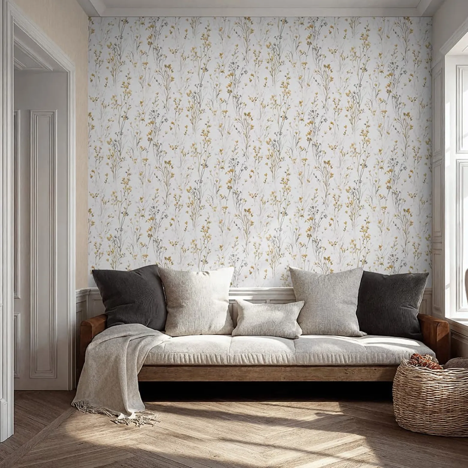 Vliestapete Floral Wildblumen Creme Grau Gelb 10561-20