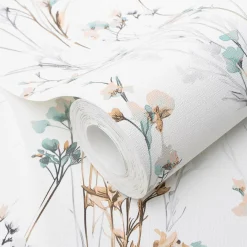 Vliestapete Floral Wildblumen Weiß Blau Beige 10561-35