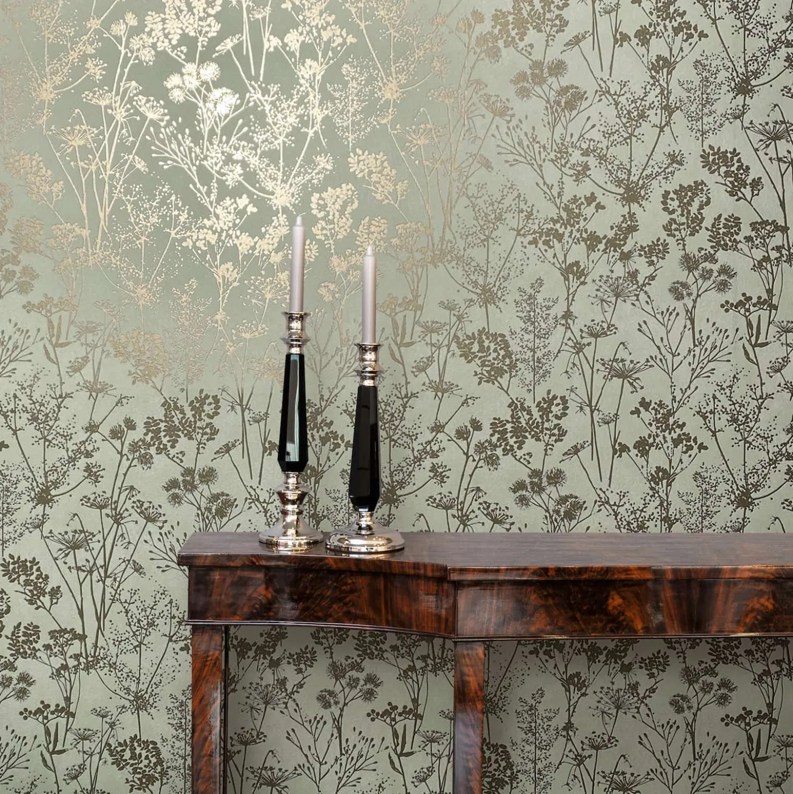 Vliestapete Floral Wildblumen Grün Gold Metallic 82465