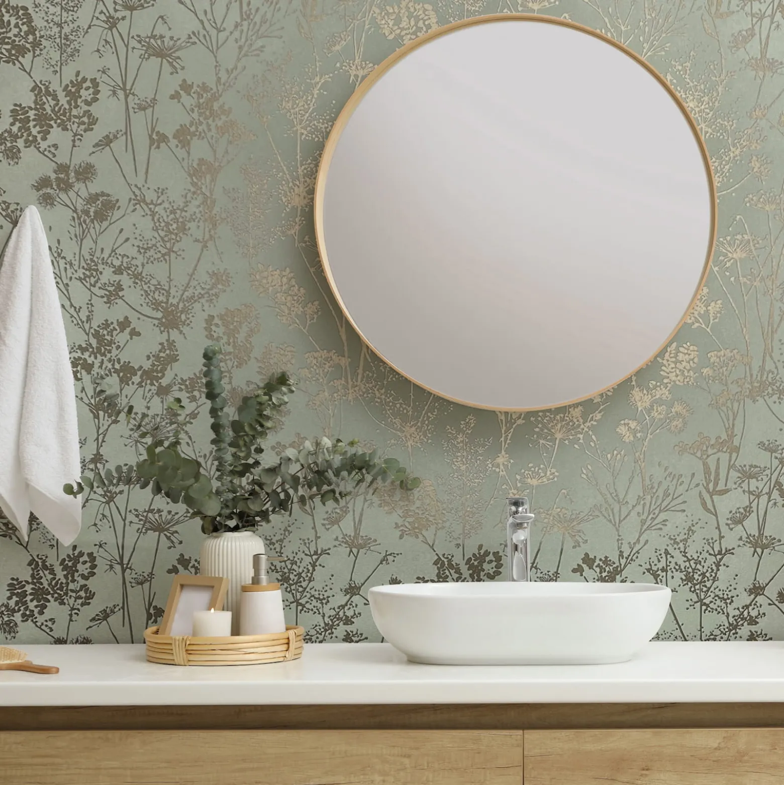 Vliestapete Floral Wildblumen Grün Gold Metallic 82465