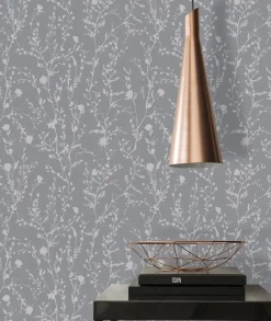 Vliestapete Floral Wildblumen Grau Silber Metallic 39546-3