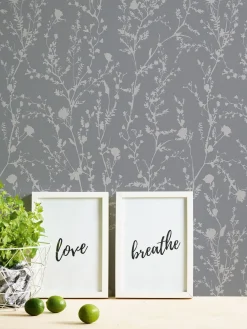 Vliestapete Floral Wildblumen Grau Silber Metallic 39546-3