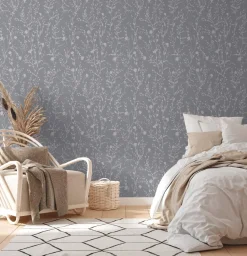 Vliestapete Floral Wildblumen Grau Silber Metallic 39546-3