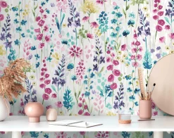 Vliestapete Floral Wildblumen Weiß Bunt 39606-1