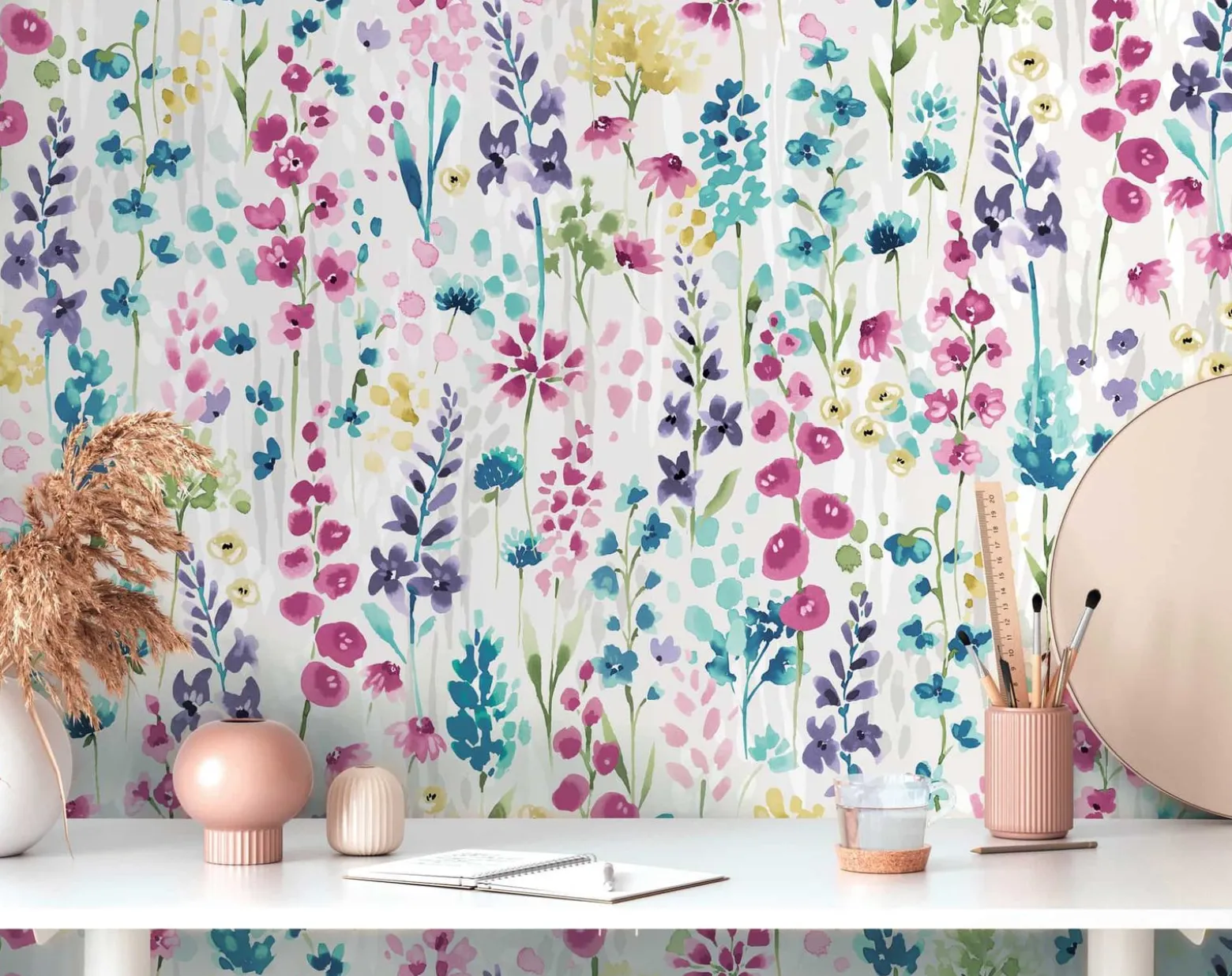 Vliestapete Floral Wildblumen Weiß Bunt 39606-1