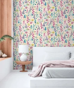 Vliestapete Floral Wildblumen Weiß Bunt 39606-1