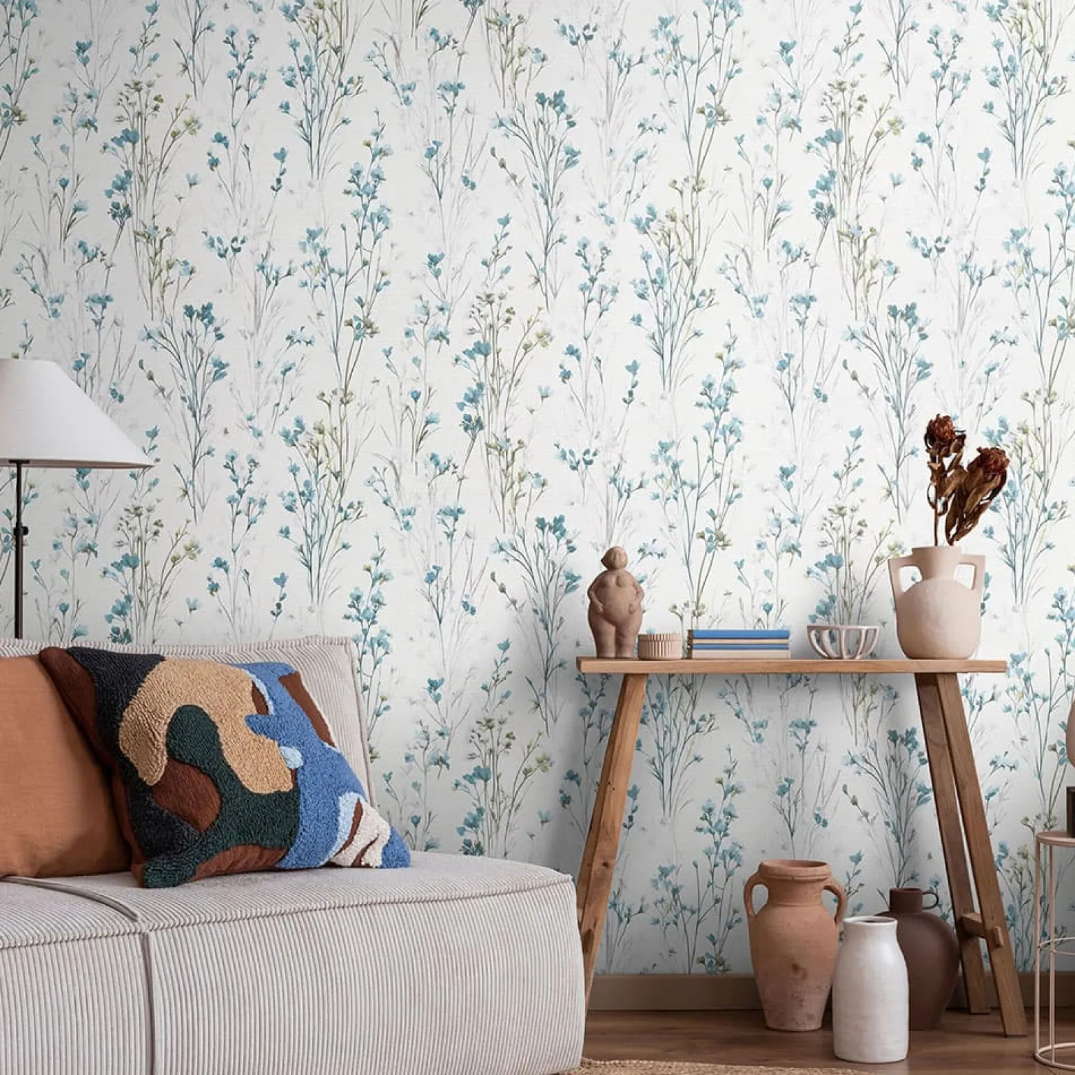 Vliestapete Floral Wildblumen Weiß Blau Grau 10561-18
