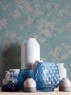 Vliestapete Floral Zweige Blau Beige Metallic 39548-5