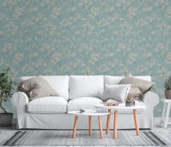 Vliestapete Floral Zweige Blau Beige Metallic 39548-5