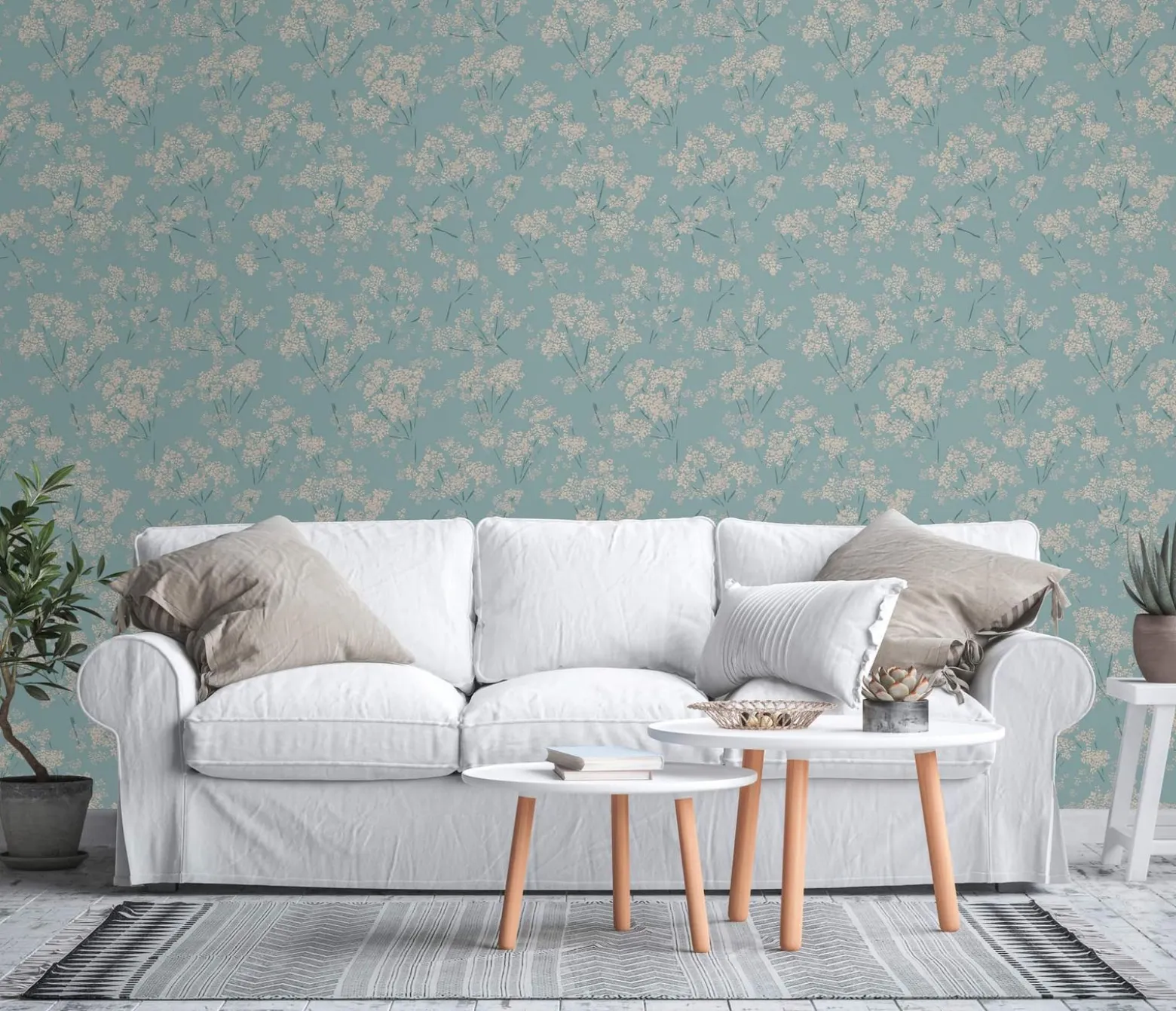 Vliestapete Floral Zweige Blau Beige Metallic 39548-5