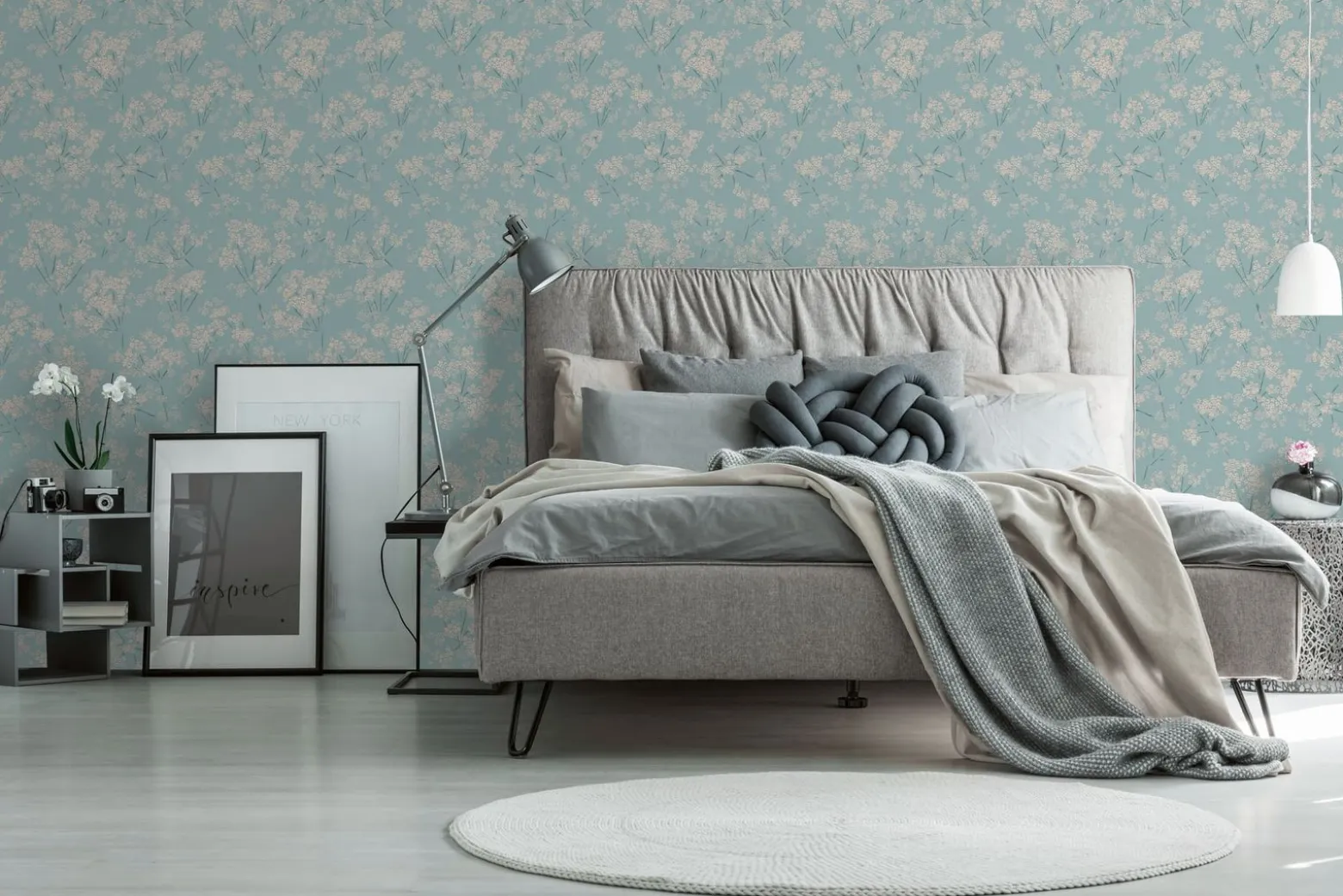 Vliestapete Floral Zweige Blau Beige Metallic 39548-5