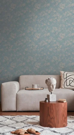 Vliestapete Floral Zweige Blau Beige Metallic 39548-5