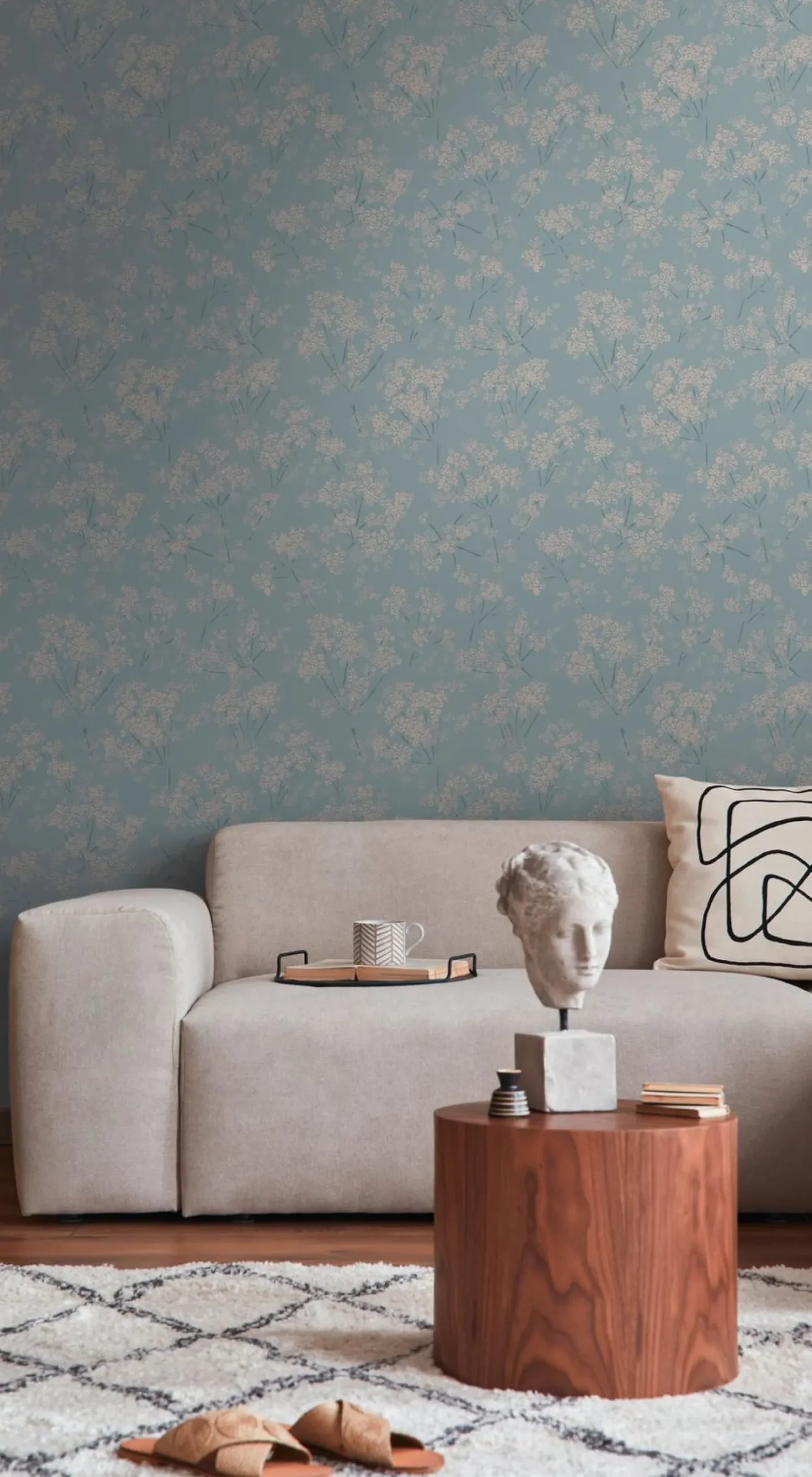 Vliestapete Floral Zweige Blau Beige Metallic 39548-5