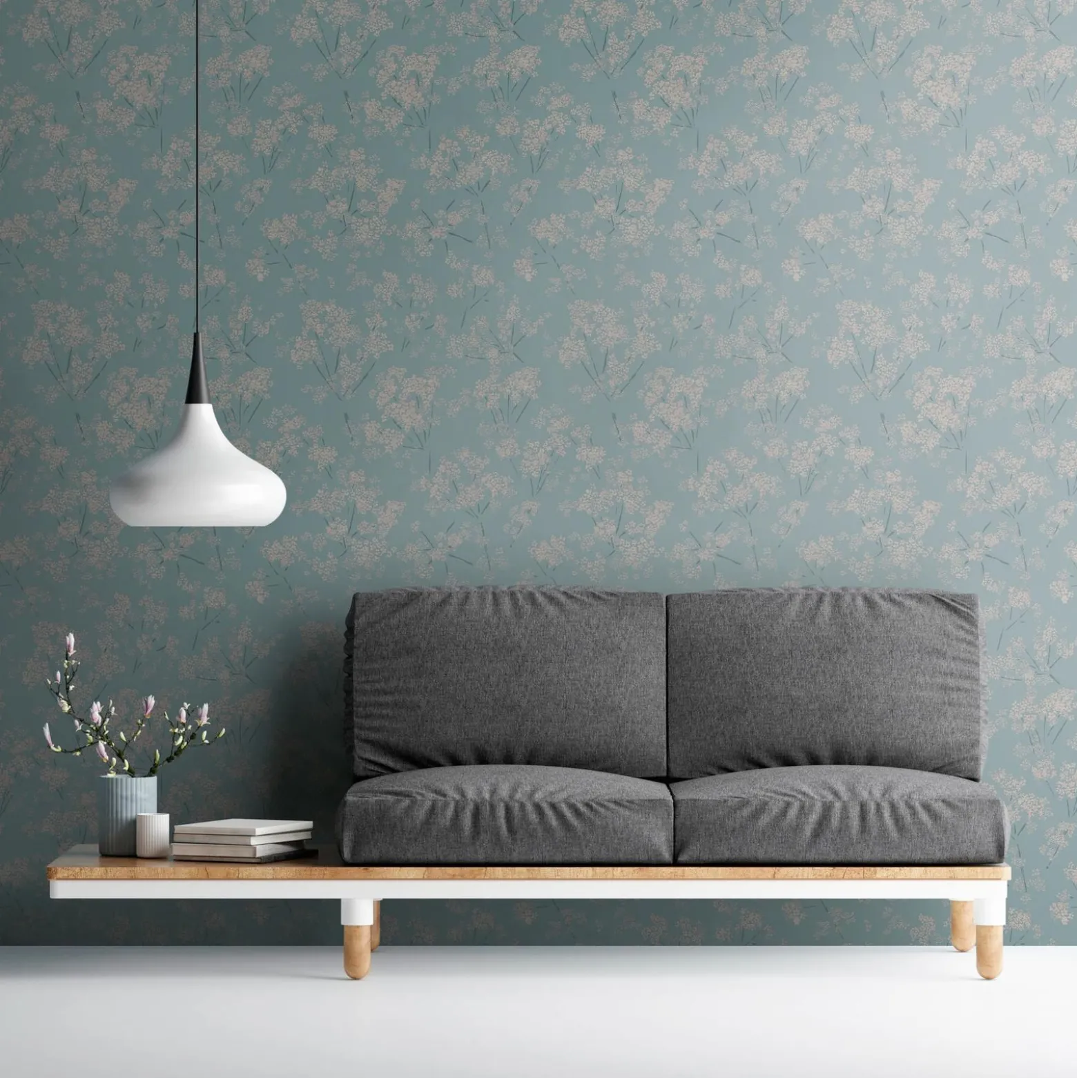 Vliestapete Floral Zweige Blau Beige Metallic 39548-5