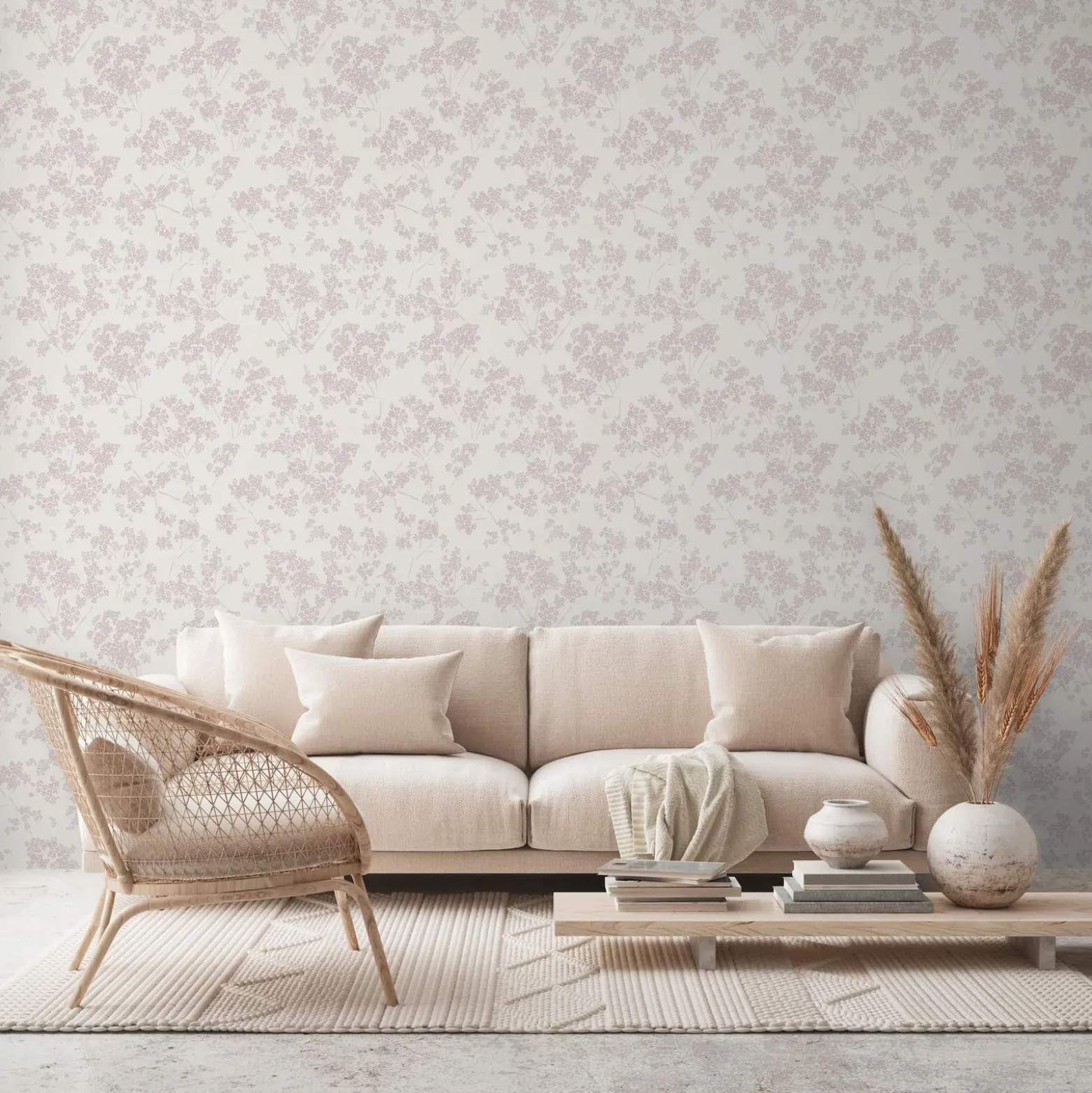 Vliestapete Floral Zweige Weiß Rosa Metallic 39548-1