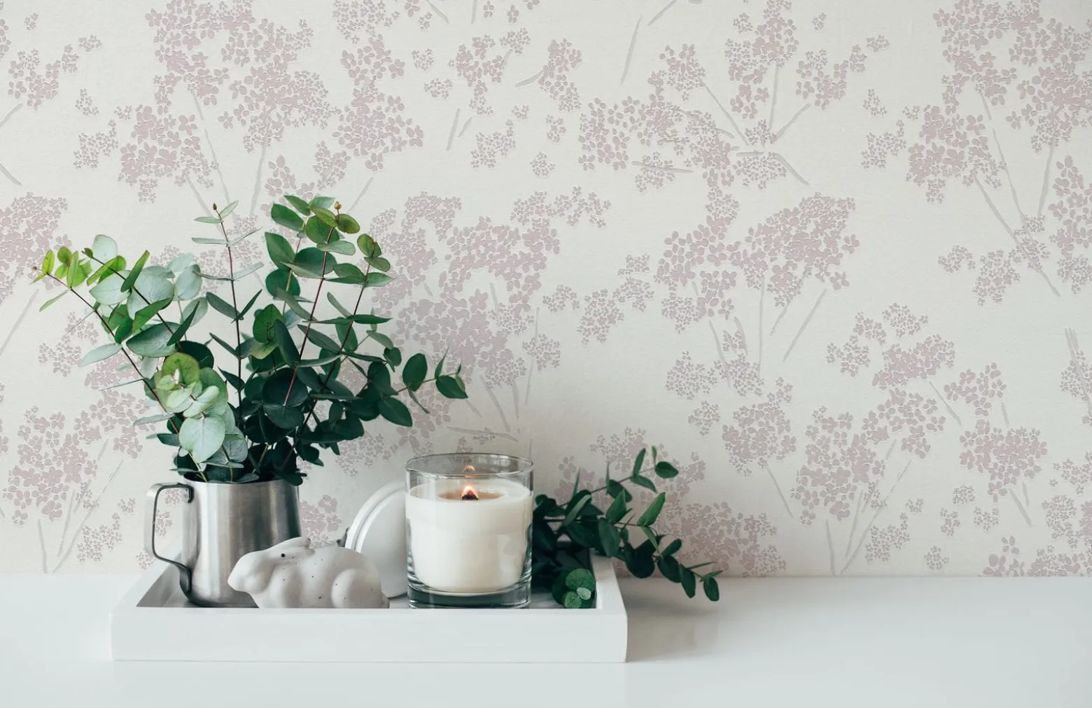 Vliestapete Floral Zweige Weiß Rosa Metallic 39548-1