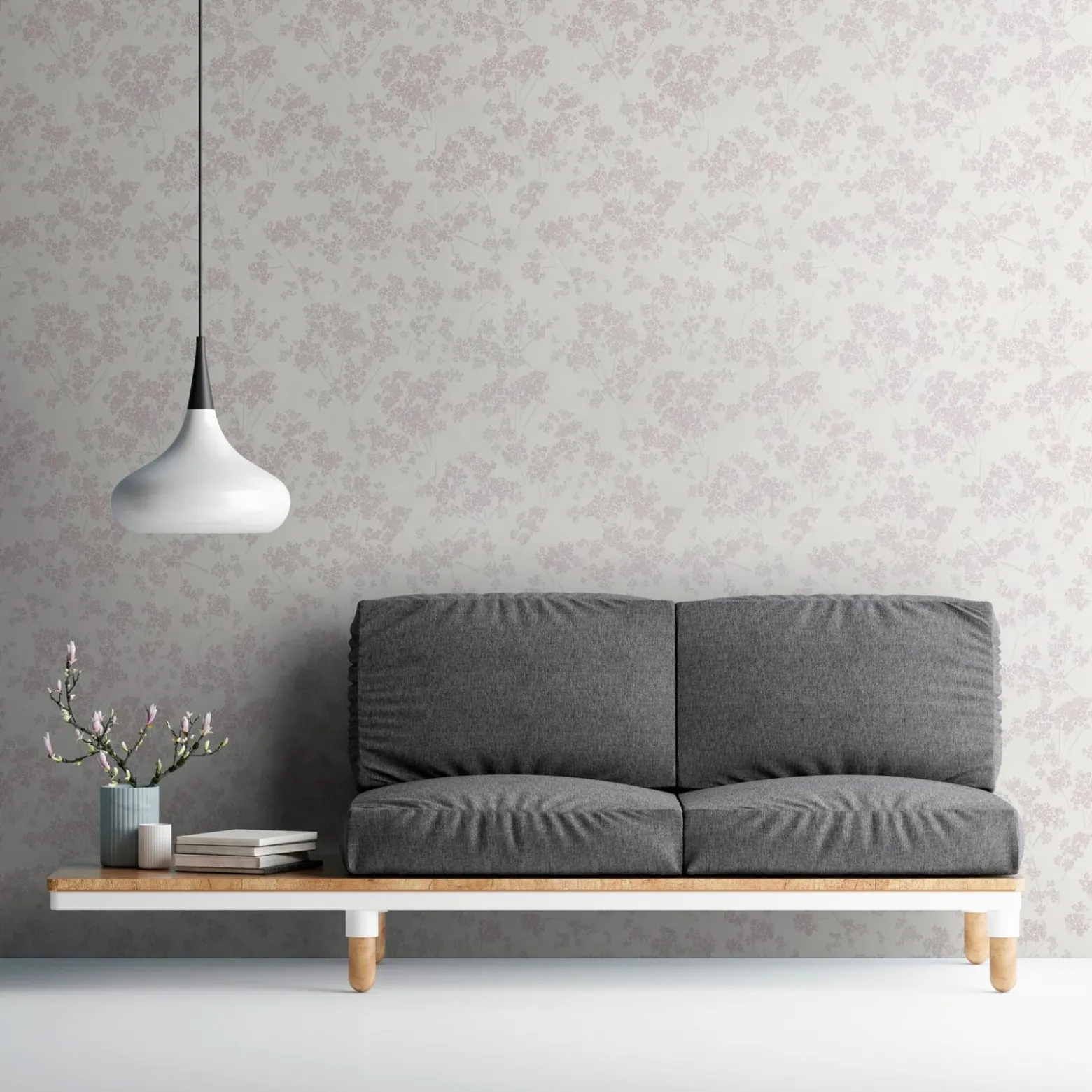 Vliestapete Floral Zweige Weiß Rosa Metallic 39548-1