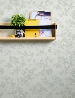 Vliestapete Floral Zweige Weiß Grün Metallic 39548-2