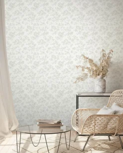 Vliestapete Floral Zweige Weiß Grün Metallic 39548-2