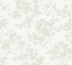 Vliestapete Floral Zweige Weiß Grün Metallic 39548-2