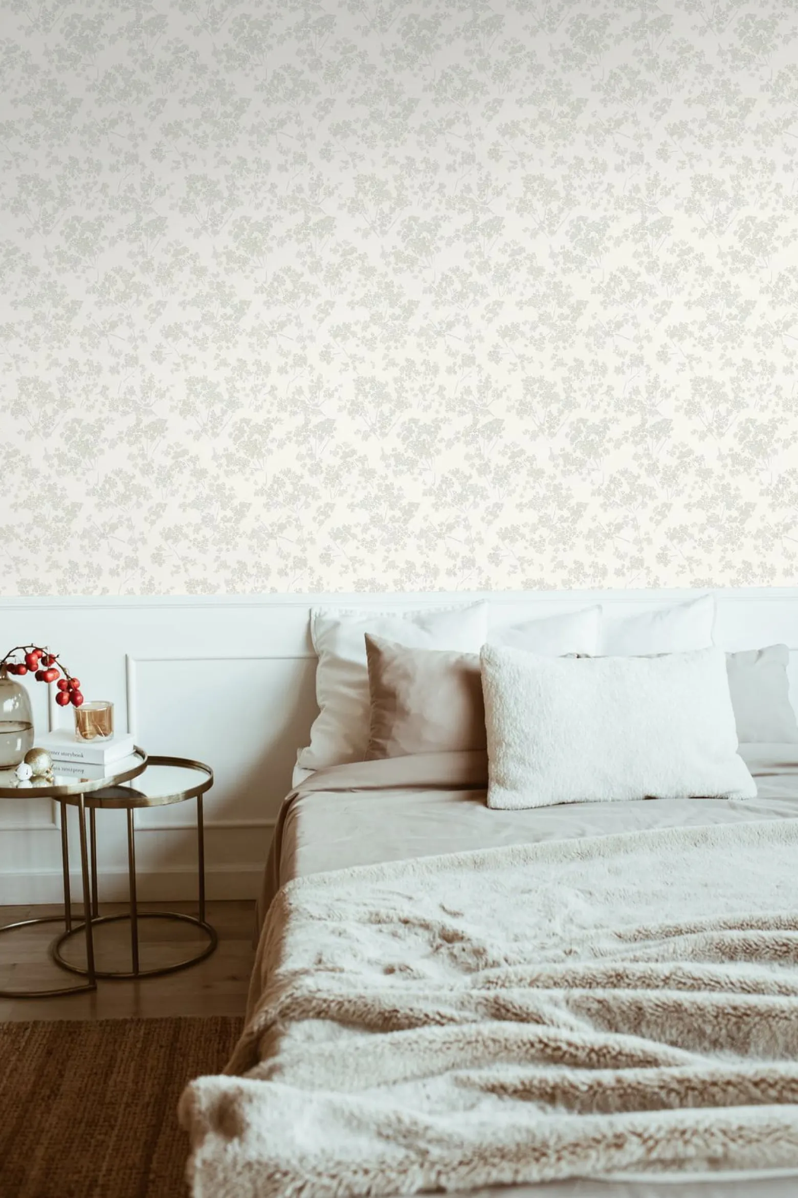 Vliestapete Floral Zweige Weiß Grün Metallic 39548-2