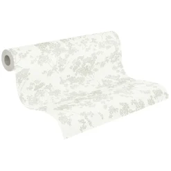 Vliestapete Floral Zweige Weiß Grün Metallic 39548-2