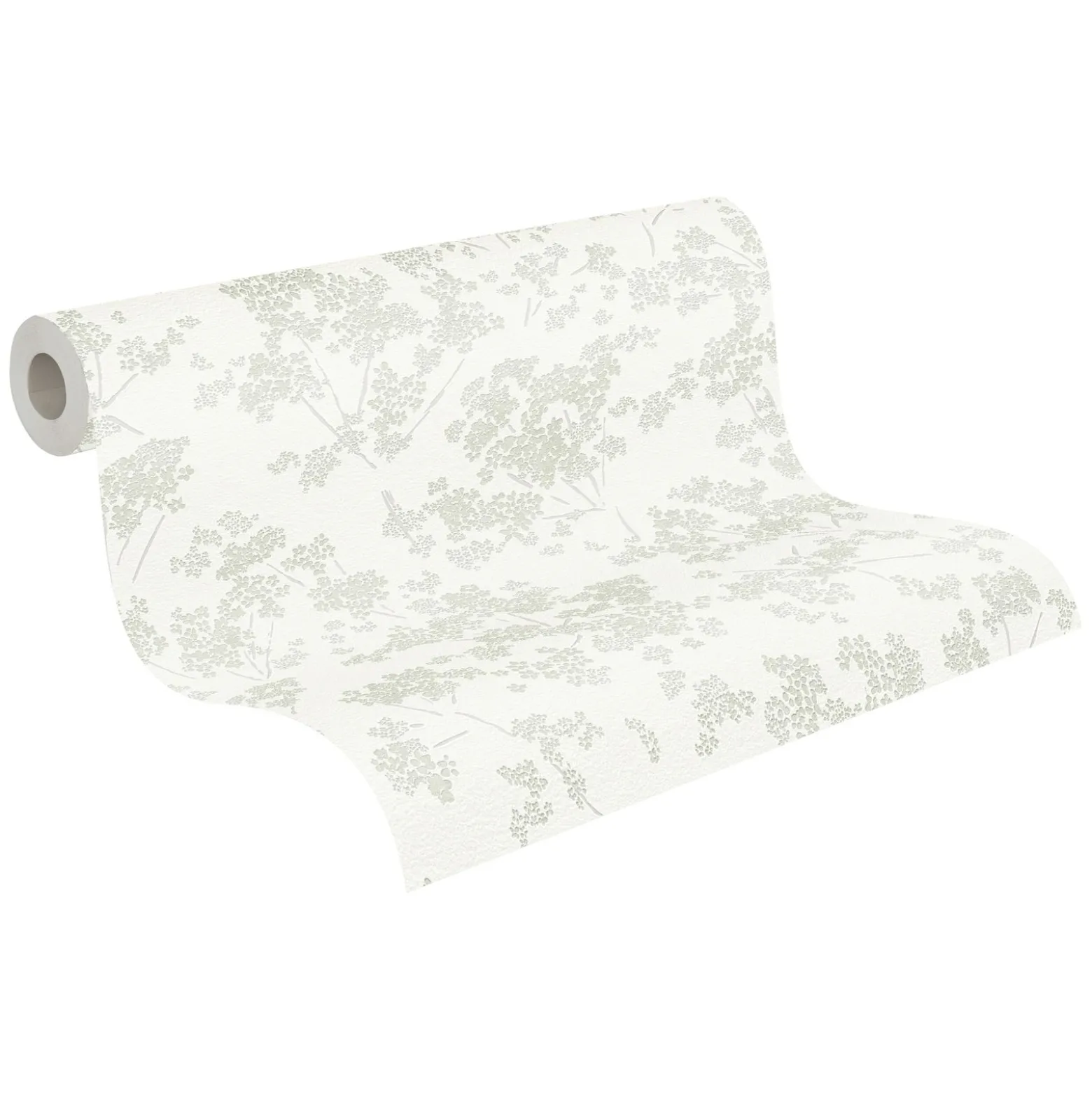Vliestapete Floral Zweige Weiß Grün Metallic 39548-2