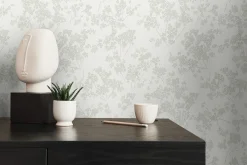 Vliestapete Floral Zweige Weiß Grün Metallic 39548-2