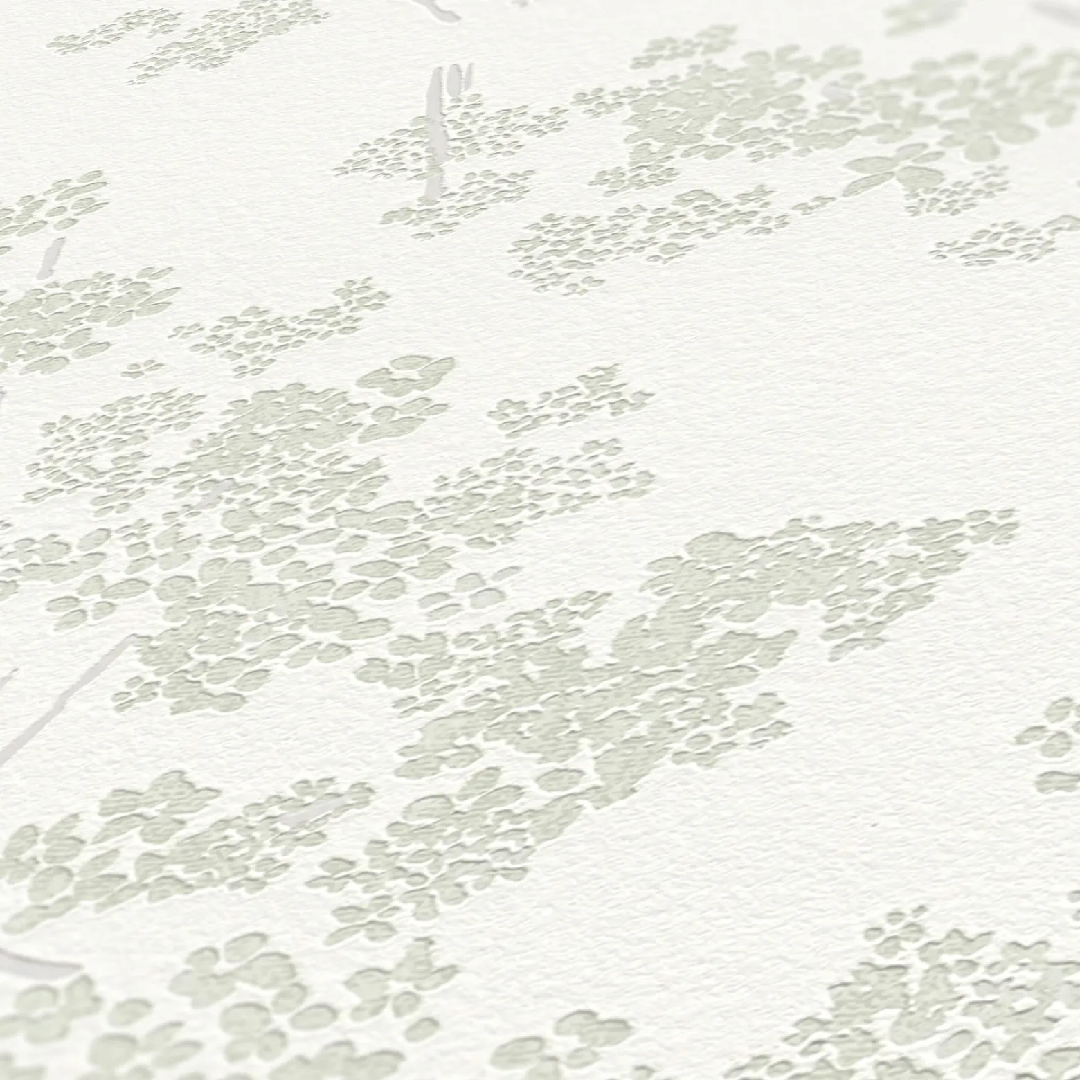 Vliestapete Floral Zweige Weiß Grün Metallic 39548-2