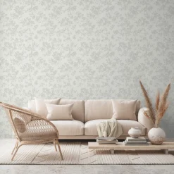Vliestapete Floral Zweige Weiß Grün Metallic 39548-2