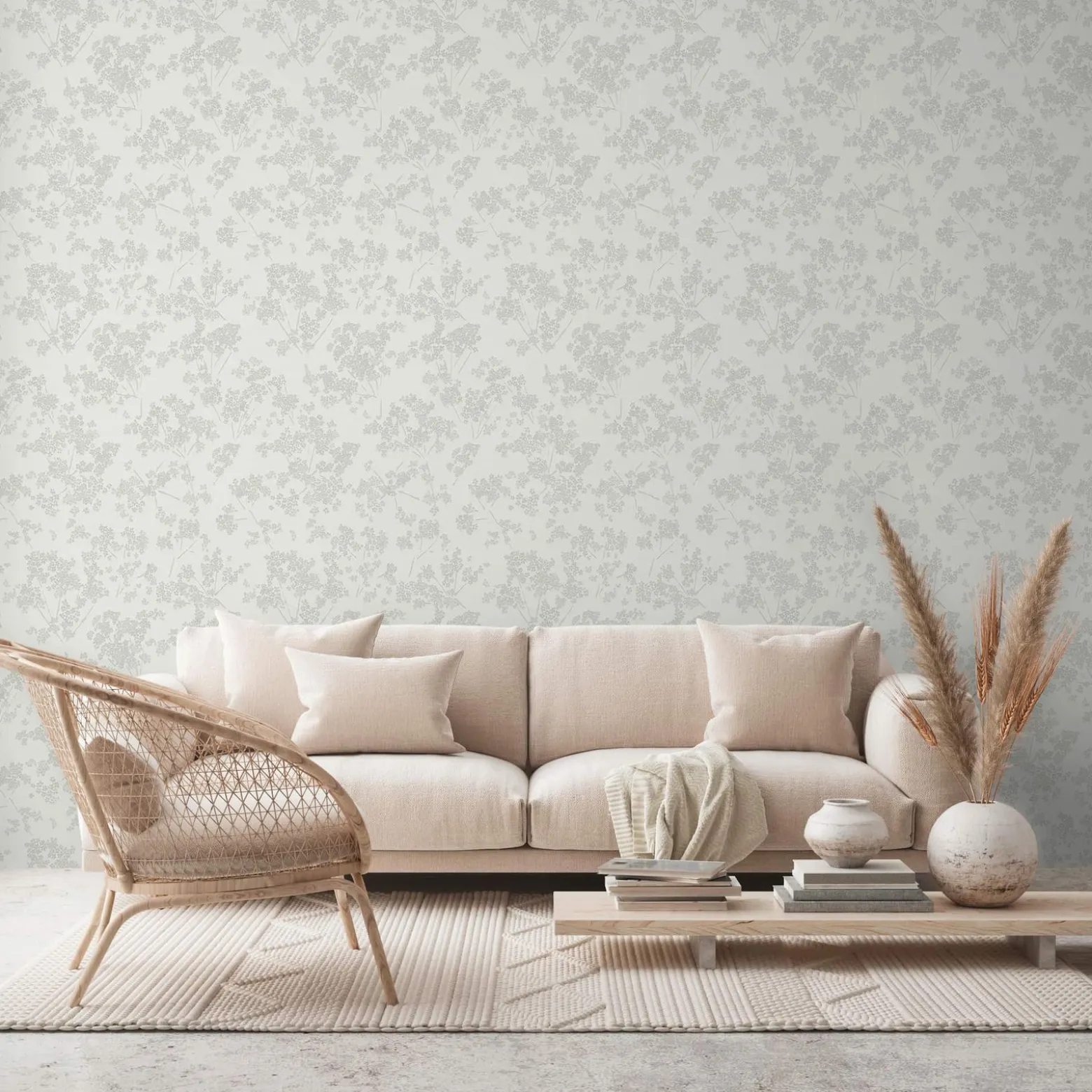 Vliestapete Floral Zweige Weiß Grün Metallic 39548-2