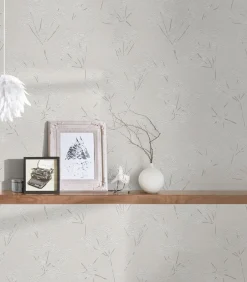 Vliestapete Floral Zweige Weiß Silber Metallic 39548-4