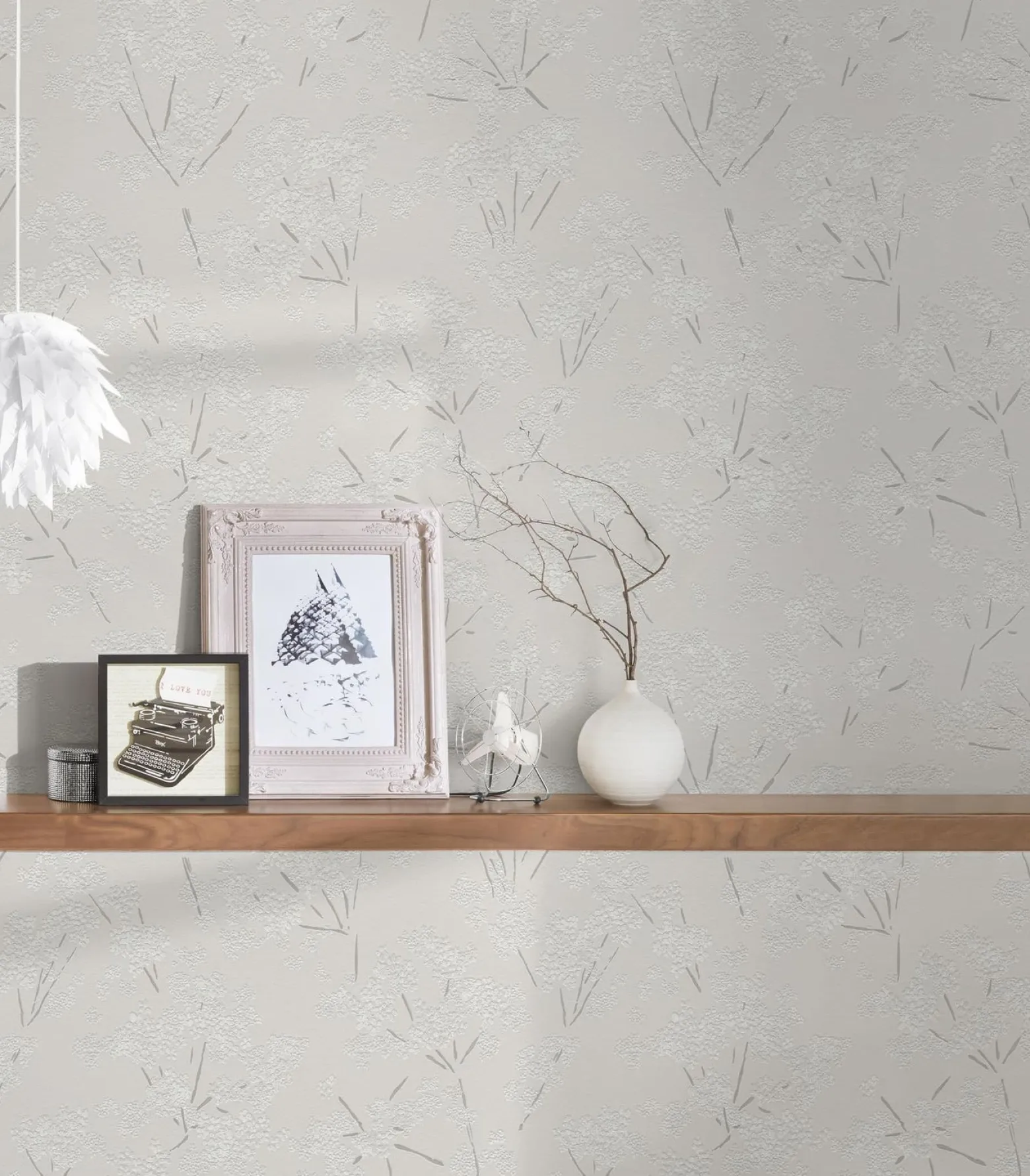 Vliestapete Floral Zweige Weiß Silber Metallic 39548-4