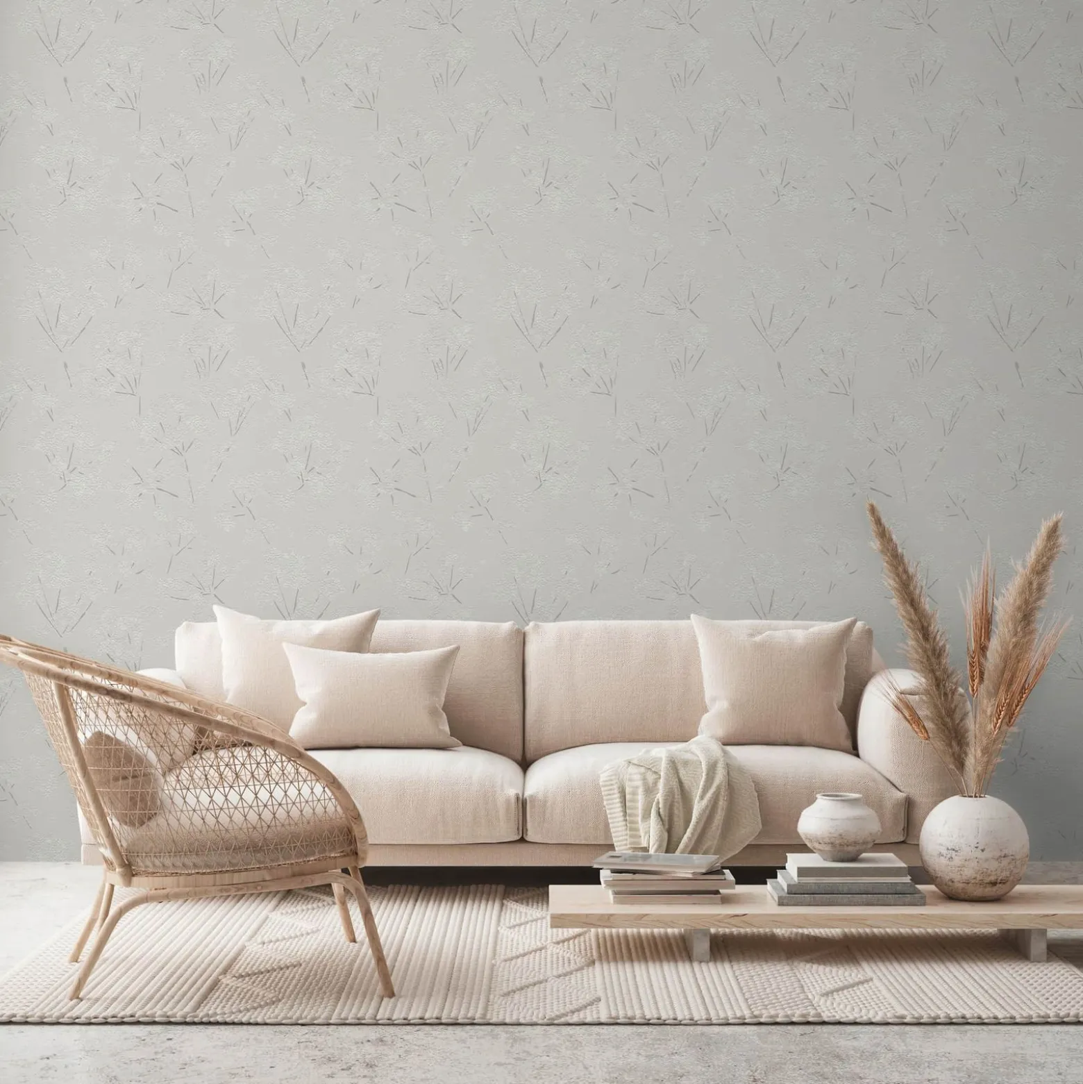 Vliestapete Floral Zweige Weiß Silber Metallic 39548-4