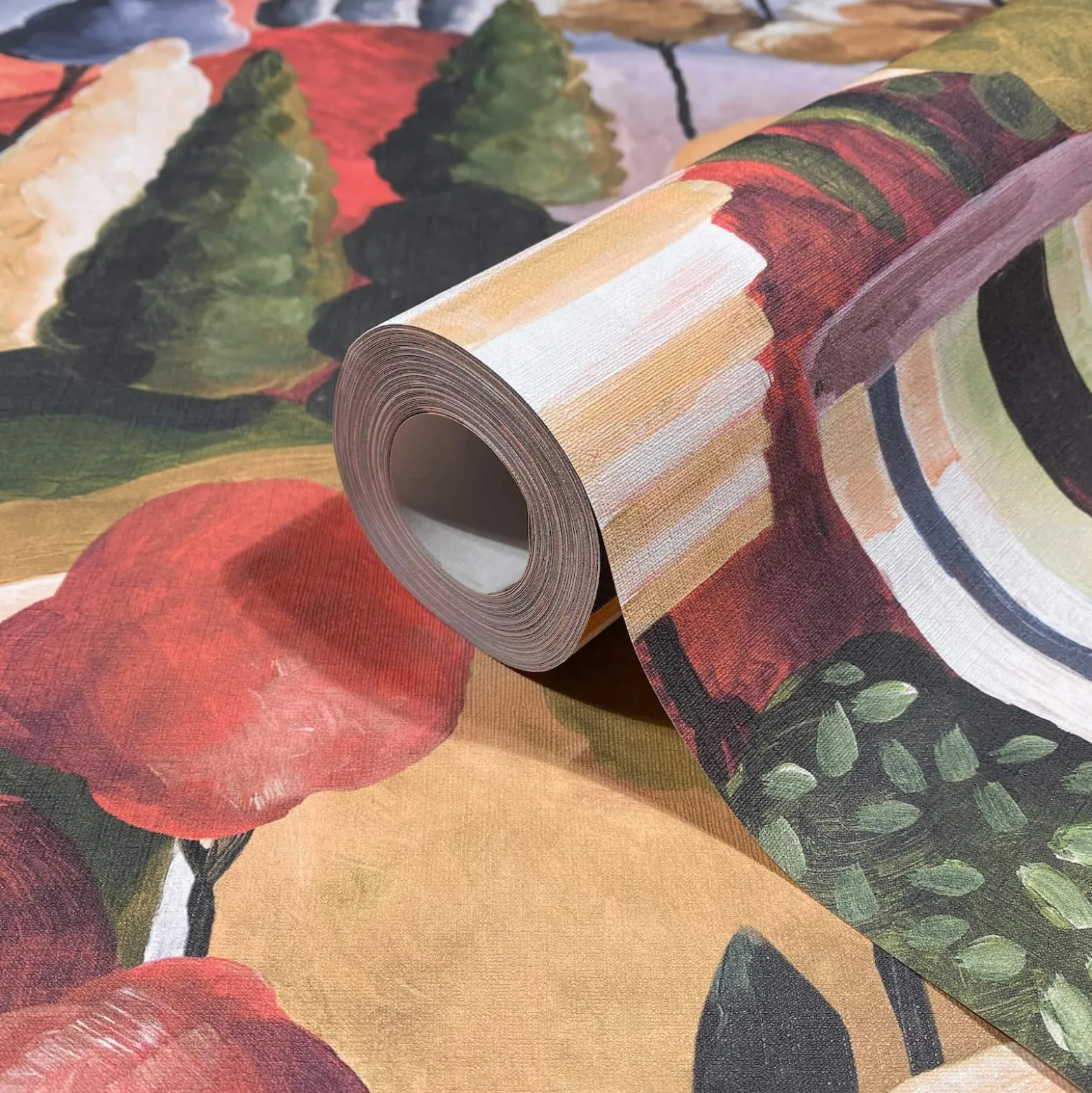 Vliestapete Garten Kunst Gemälde Grün Rot Beige 81662
