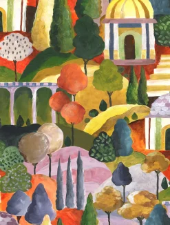 Vliestapete Garten Kunst Gemälde Grün Gelb Rosa 81661
