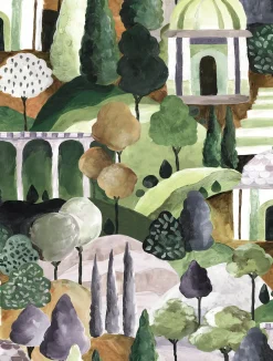 Vliestapete Garten Kunst Gemälde Grün Grau Braun 81663