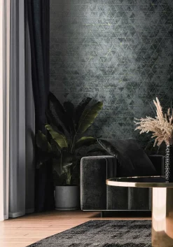 Vliestapete Geometrisch Anthrazit Gold Metallic 82425